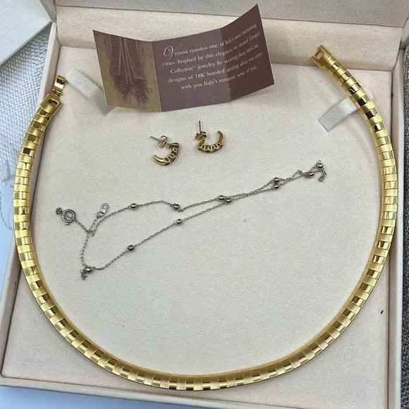 Vintage Veronese Collection 18K Bonded Sterling Silver Necklace & Earring Set - Picture 6 of 14